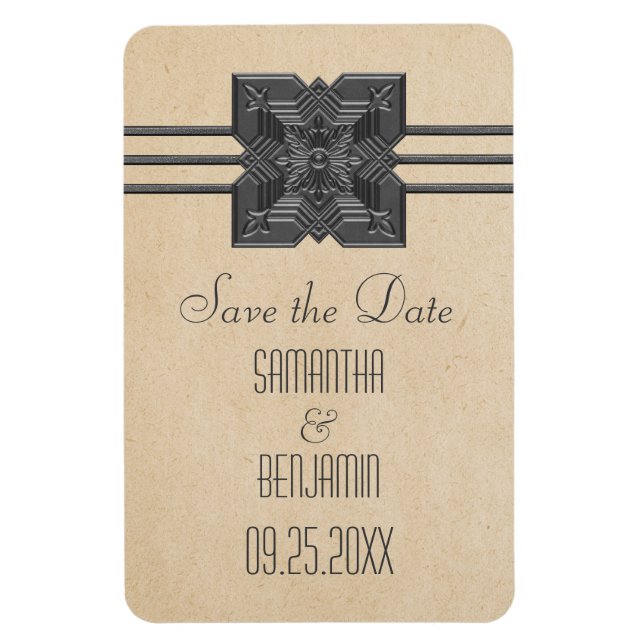 Íman Medallion Border Imã salve a data, Beige (Vertical)