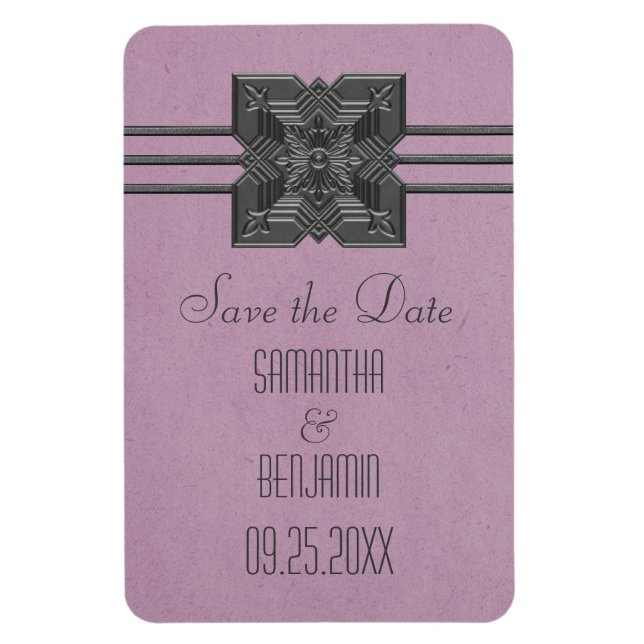 Íman Medallion Border Imã salve a data, Lilac (Vertical)