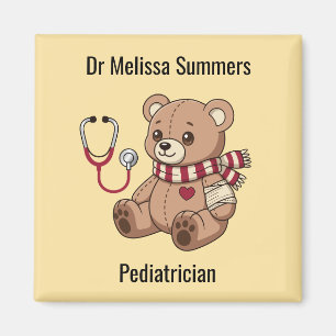 Íman Médico Urso de Pelúcia Pediatra Texto Personalizad