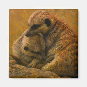 Íman Meerkat Cuddle - Pintura De Vida Selvagem Tonelada