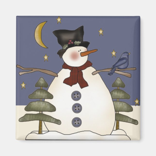 Íman Meia-noite Natal de Snowman e Inverno (Frente)