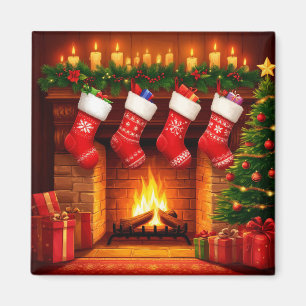 Íman Meias de Natal Penduradas Acima da Lareira Quente