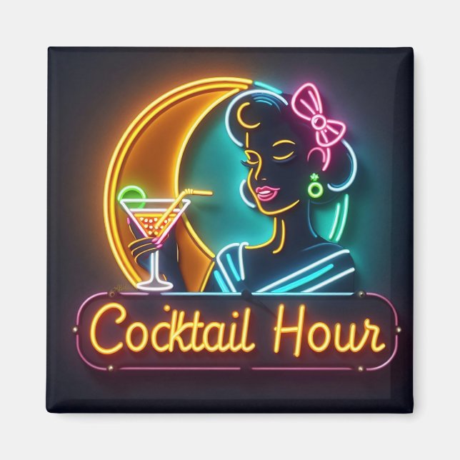 Íman Meio século Neon Sign Cocktail Hour Mulher (Frente)