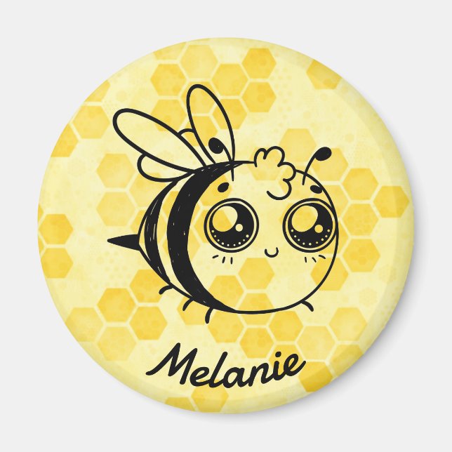 Íman Mel Pastel Amarelo Abelha Fofa Personalizada (Frente)