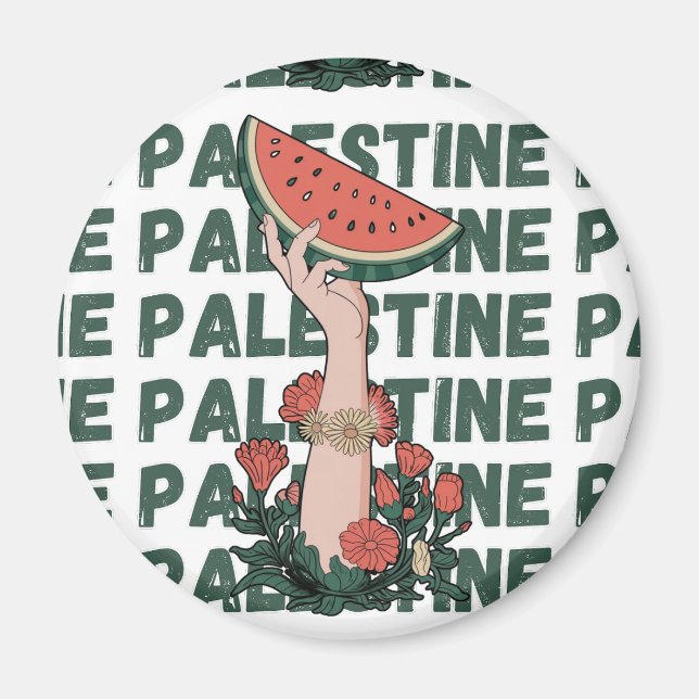 Íman melancia, flores e texto palestino Repetir (Frente)