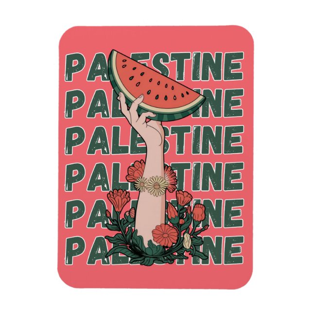 Íman melancia, flores e texto palestino Repetir (Vertical)