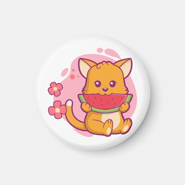 Íman Melancia Gato-Gato-Gato | Kawaii (Frente)