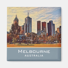 Íman Melbourne Austrália Skyline Watercolor Art