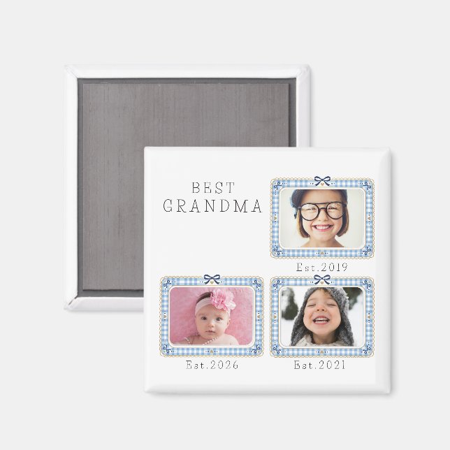 Íman Melhor Avó Est Data Personalizada 3 Foto Fofo Prép (Front/Back)