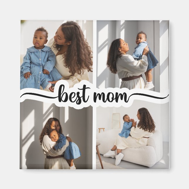 Íman Melhor Colagem de Fotos Personalizada da Mãe 4 (Frente)