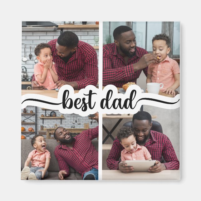 Íman Melhor Colagem de Fotos Personalizada do Pai 4 (Frente)