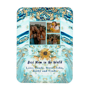 Íman Melhor Mãe de 4 Fotografias Collage Blue Marble