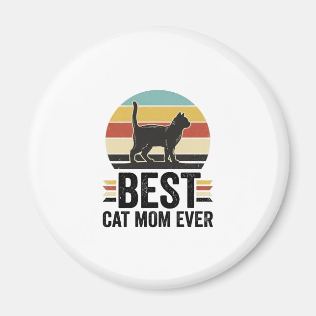 Íman Melhor Mãe de Gato de Todos os Tempos Design Retro (Frente)