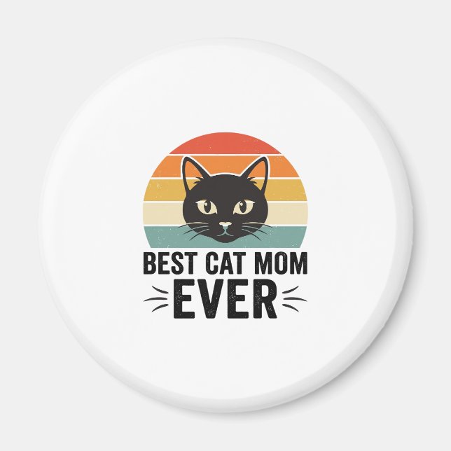Íman Melhor Mãe de Gato de Todos os Tempos Design Retro (Frente)