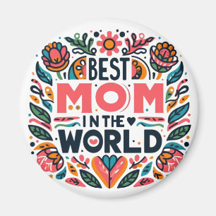 Íman Melhor Mãe do Mundo Arte Folclórica Floral Dia das