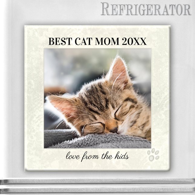 Íman Melhor Magneta de Fotografia do Dia de as mães Cat (A pretty off-white stylized design magnet featuring your own cat photo with a paw signature)