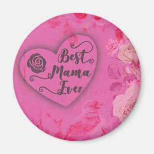 Íman Melhor Mamãe Rosas Rosa e Flores de Pássaros
