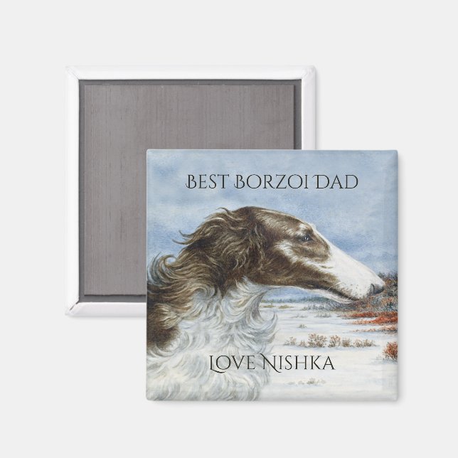 Íman Melhor Pai Borzoi Personalizado (Front/Back)