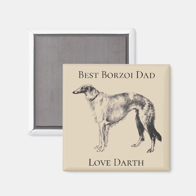 Íman Melhor Papai Borzoi Personalizado (Front/Back)