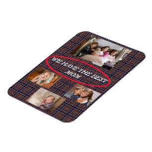 Íman Melhor Tributo de Foto Xadrez Tartan para Mãe