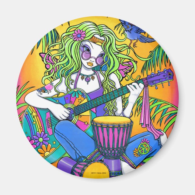 Íman "Melody" Rainbow Guitar Hippie Fairy Magnet (Frente)