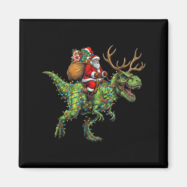 Íman Meme 67 Christmas Santa Riding Dinosaur T Rex Boys (Frente)
