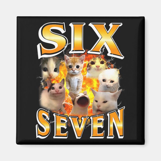 Íman Meme Engraçado 67 Seis Sete Meme de Gato Bootleg E (Frente)