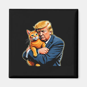 Íman Meme engraçado de Trump abraçando gato laranja ele
