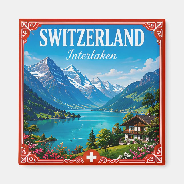Íman 🏔️ Memória de Férias Alpinas em Interlaken Suíça  (Frente)