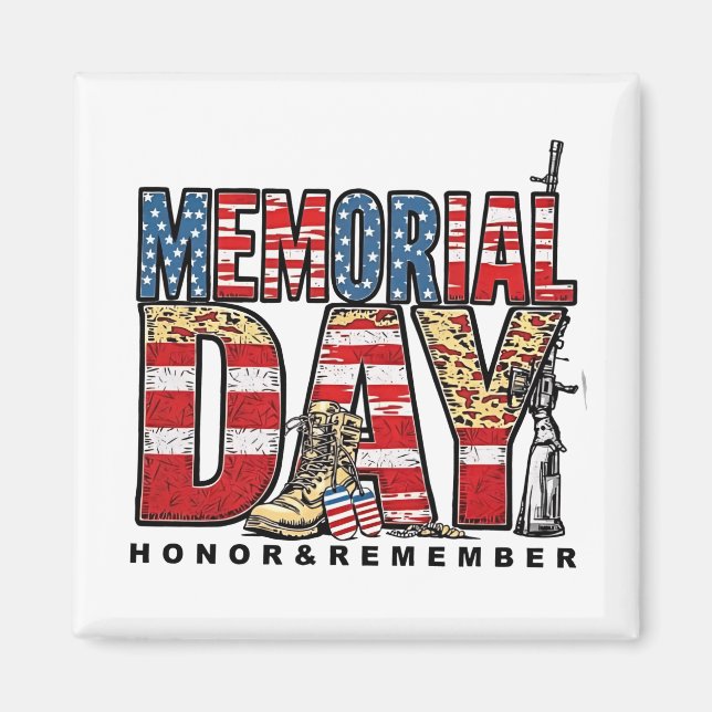 Íman Memorial Day Honra e Lembre-se da Bandeira dos EUA (Frente)