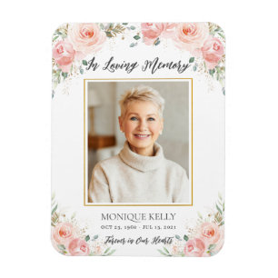 Íman Memorial do Funeral Fotográfico Floral Rosa Blush