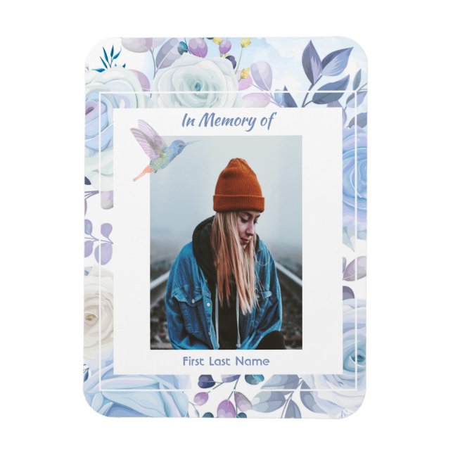 Íman Memorial Keepape Rosas Azuis de Hummingbird (Vertical)