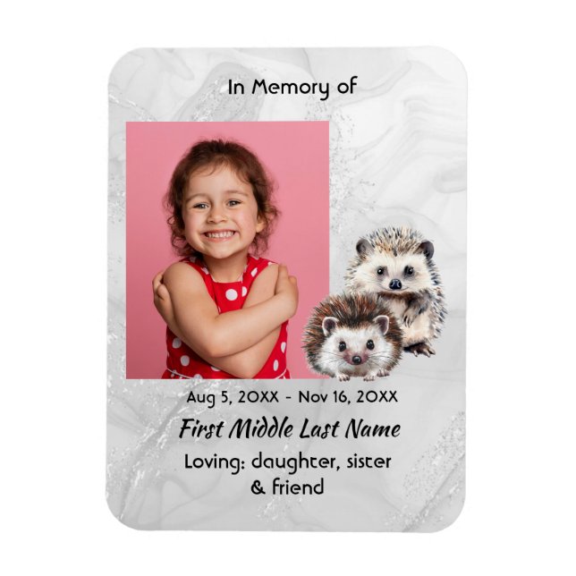 Íman Memorial Keepsake Cute Hedgehog Children   (Vertical)