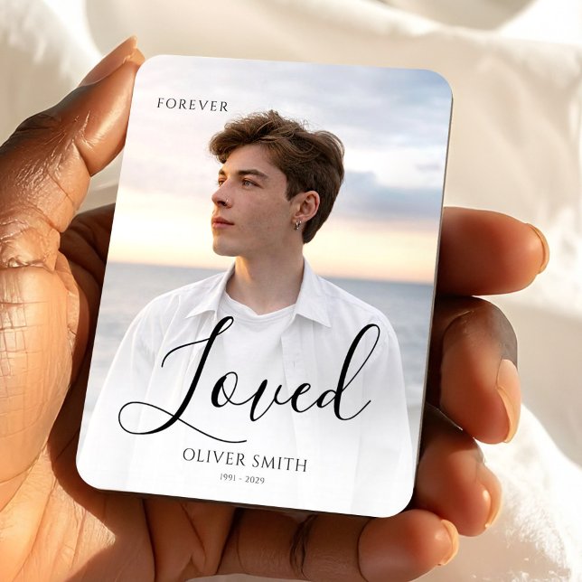 Íman Memorial Keepsake Photo Minimalist Forever Loved (Memorial Keepsake Photo Minimalist Forever Loved Magnet, Loss of Son, Sympathy Gift)