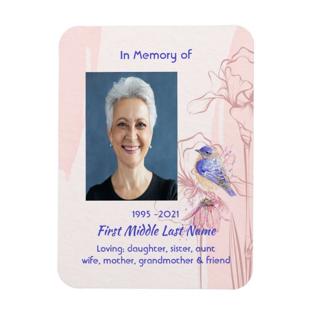 Íman Memorial Keepsake Remembrance Bluebird Garden (Vertical)