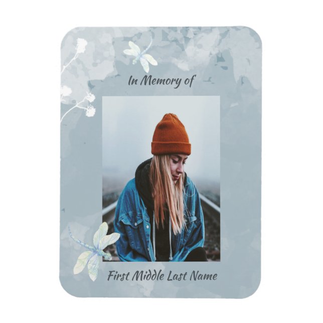 Íman Memorial Keepsasaara Dragonfly White Flower (Vertical)