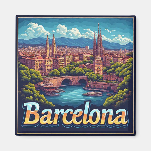 Íman 🧲 Memórias de Viagem de Barcelona da Espanha 🇪🇸 (Frente)