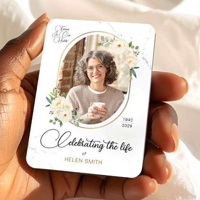 Íman Memory Floral Elegant Photo, Celebration of Life  (Memory Floral Elegant Photo, Celebration of Life Magnet, Loss of Mom Gift)