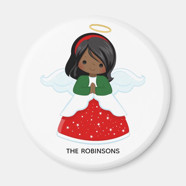 Íman Menina Afro-Americana Anjo de Natal (Frente)