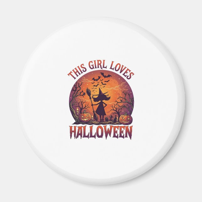 Íman Menina Ama Bruxas de Halloween Abóboras Morcegos_1 (Frente)