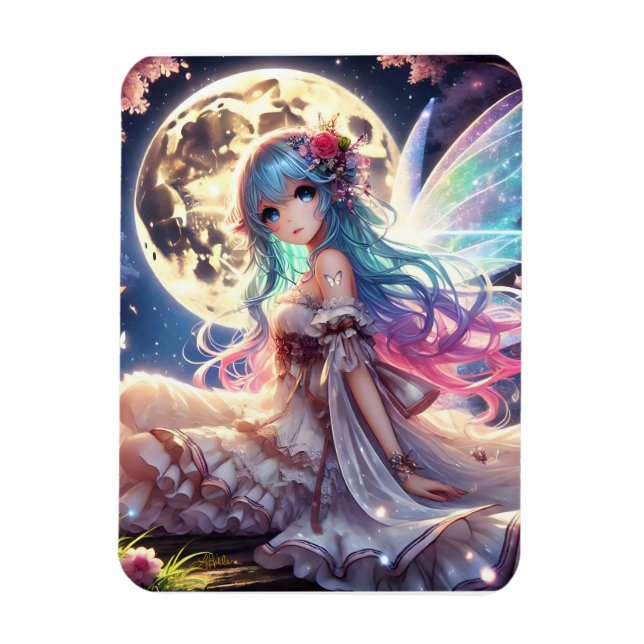 Íman Menina Anime Princesa Fada da Lua no Jardim (Vertical)