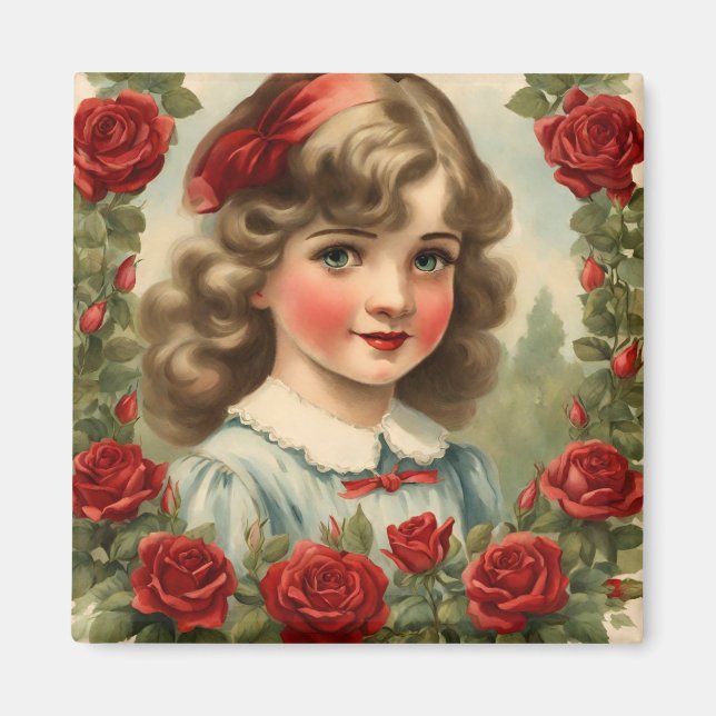 Íman Menina antiga com rosas (Frente)