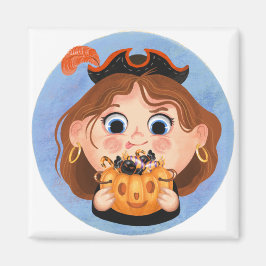 Íman Menina bonita numa fantasia pirata de Halloween