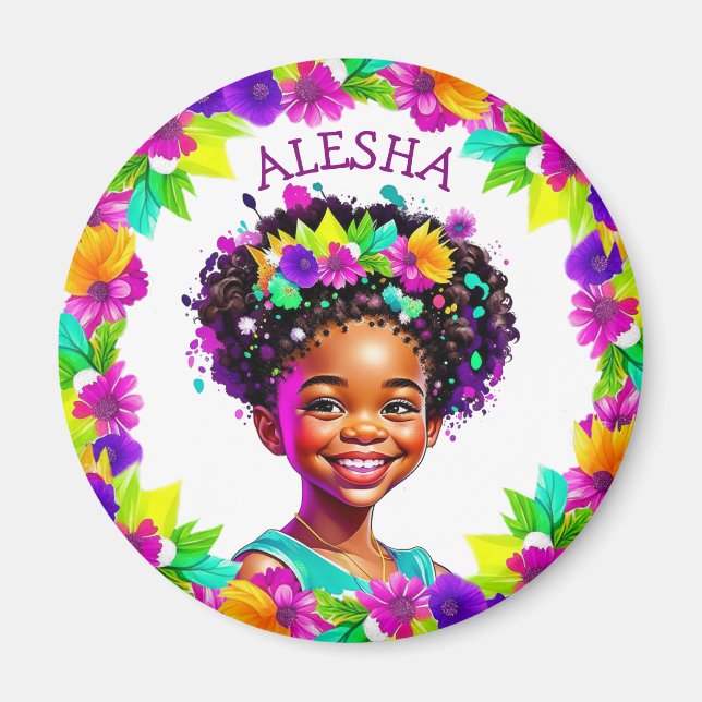 Íman Menina bonito Afro-Americana Personalizada (Frente)