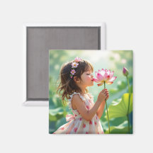 Menina Cheirando uma Rosa Rosa Personalizada