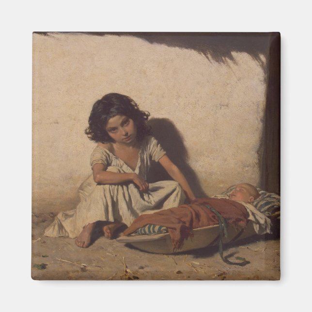 Íman Menina com bebê (Pobre Criança da Rua) (Frente)