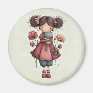 Íman Menina com Boneca de Sapo Fofo Caprichoso