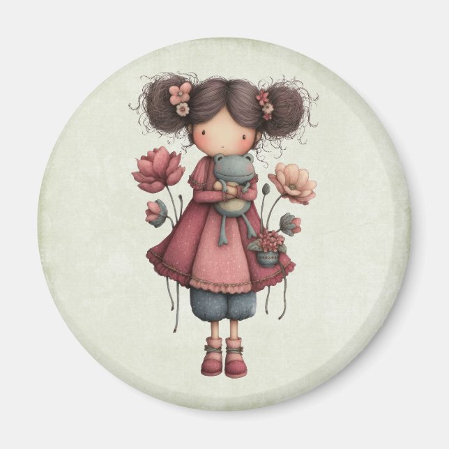 Íman Menina com Boneca de Sapo Fofo Caprichoso (Frente)