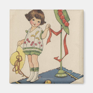 Íman Menina com chapéu e o pintinho amarelos