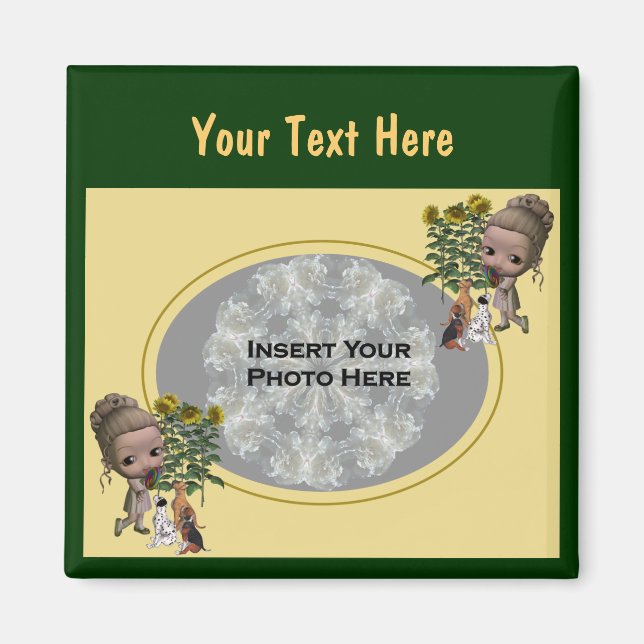 Íman Menina Com Foto De Cãezinhos (Frente)